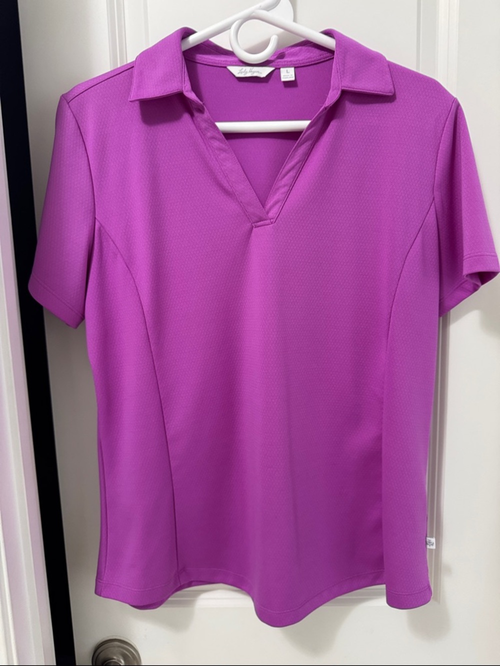 Lady Hagen Short Sleeve Button-Down Polo Top in Bright Magenta